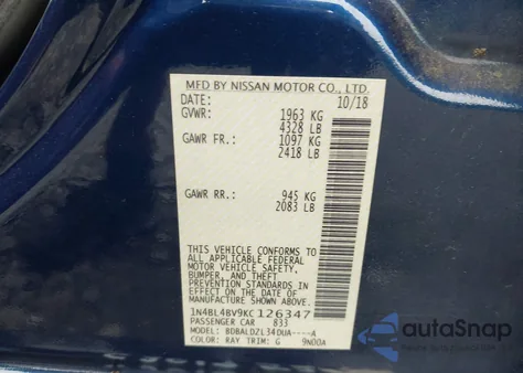 2019 Nissan Altima 2.5 S from USA, damaged, VIN 1N4BL4BV9KC126347